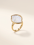 Elegant Gold-Toned Leaf Statement Ring with Iridescent Inlay
