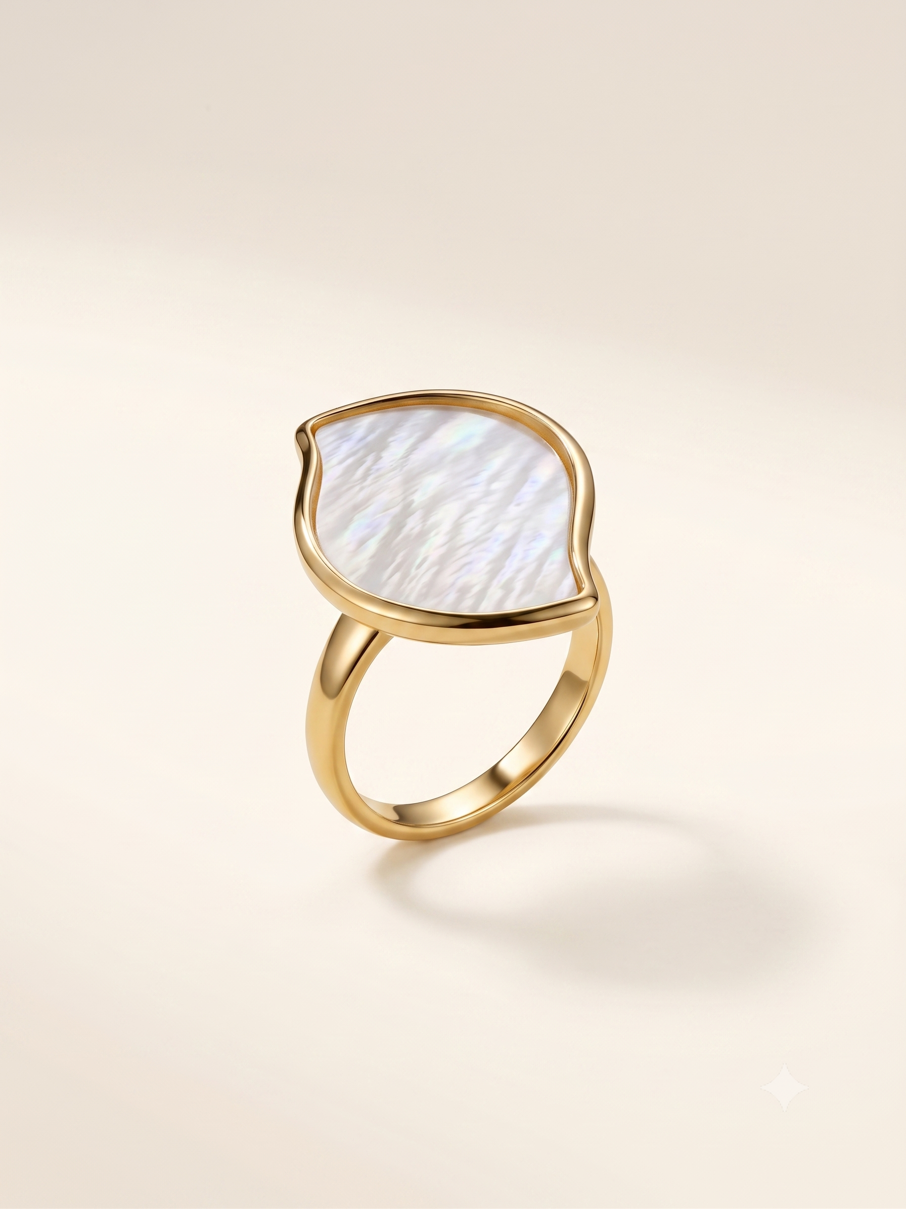 Elegant Gold-Toned Leaf Statement Ring with Iridescent Inlay