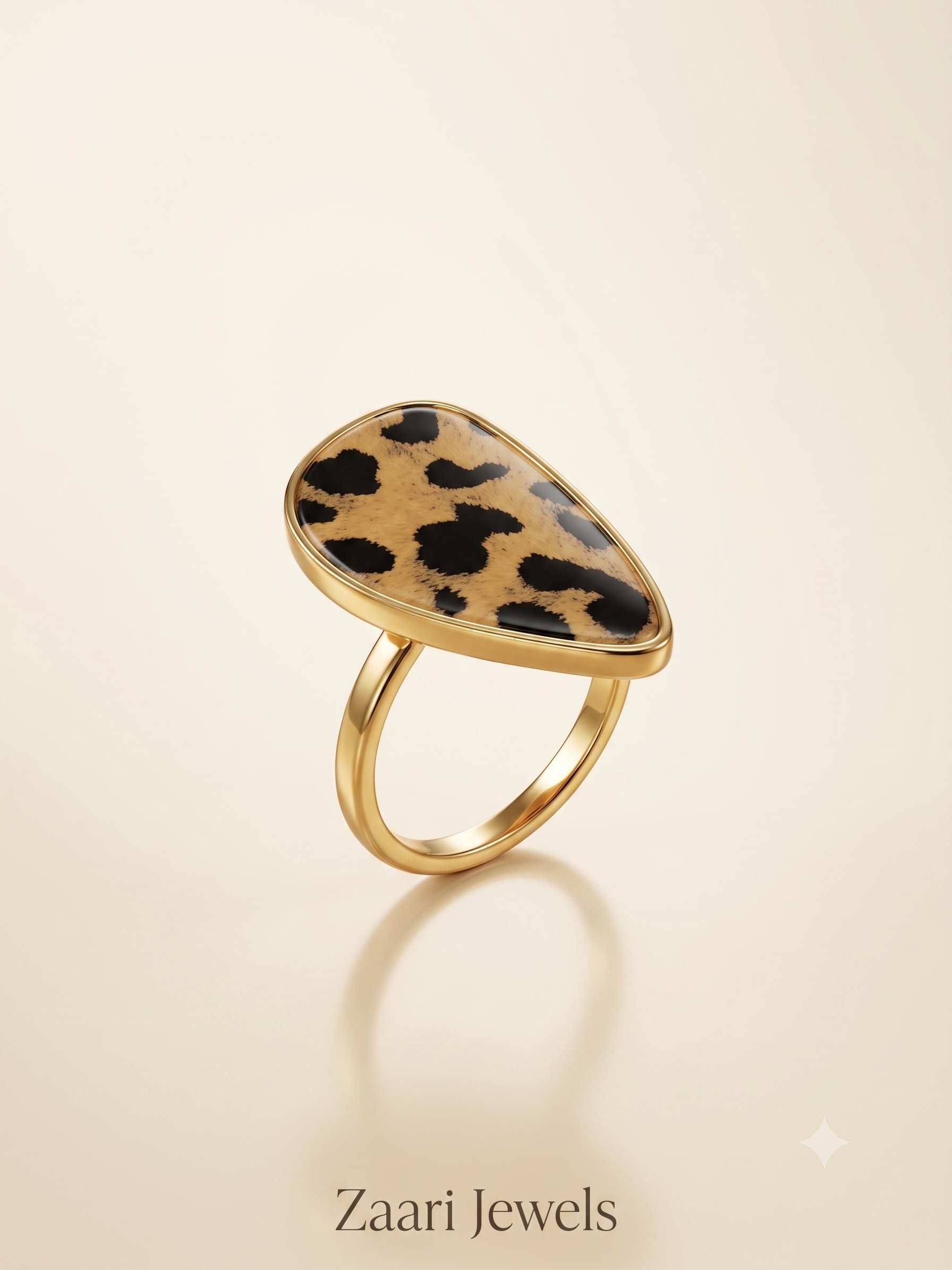 Zaari Jewels Bold Leopard Print Gold-Toned Statement Ring