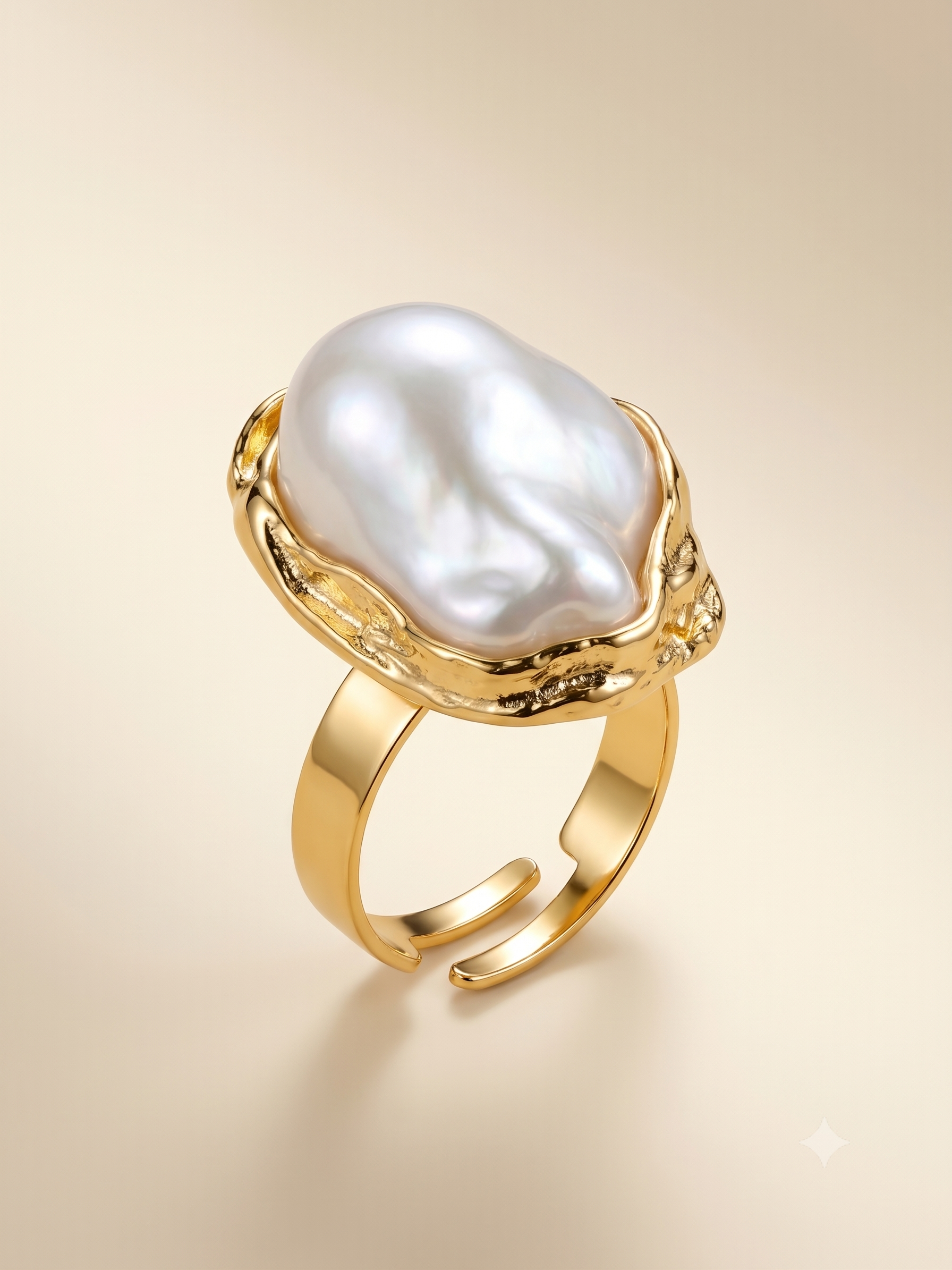 Elegant Gold-Toned Baroque Pearl Statement Ring