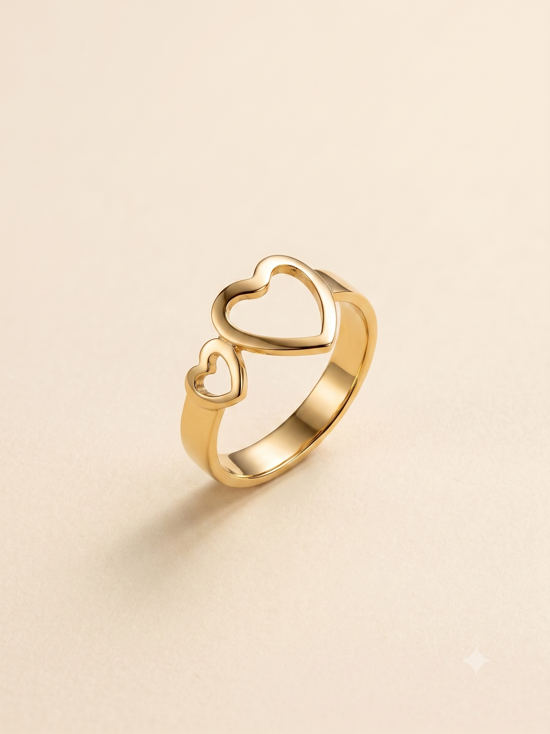 Elegant Gold-Toned Double Openwork Heart Ring