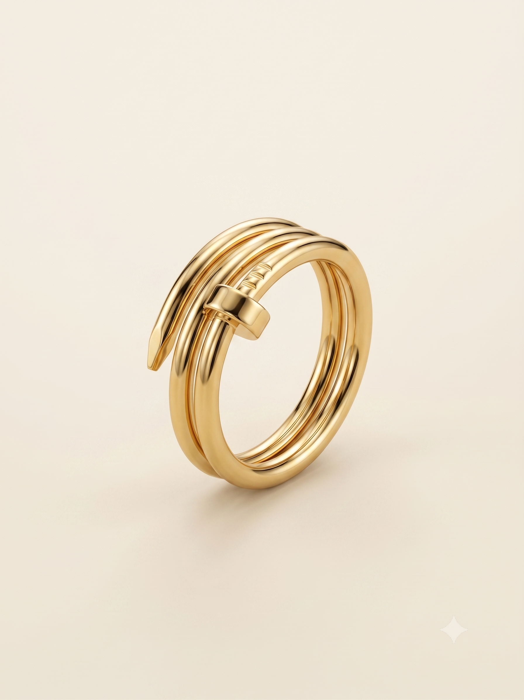 Modern Luxury Multi-Layer Coil Nail Motif Gold-Toned Statement Ring