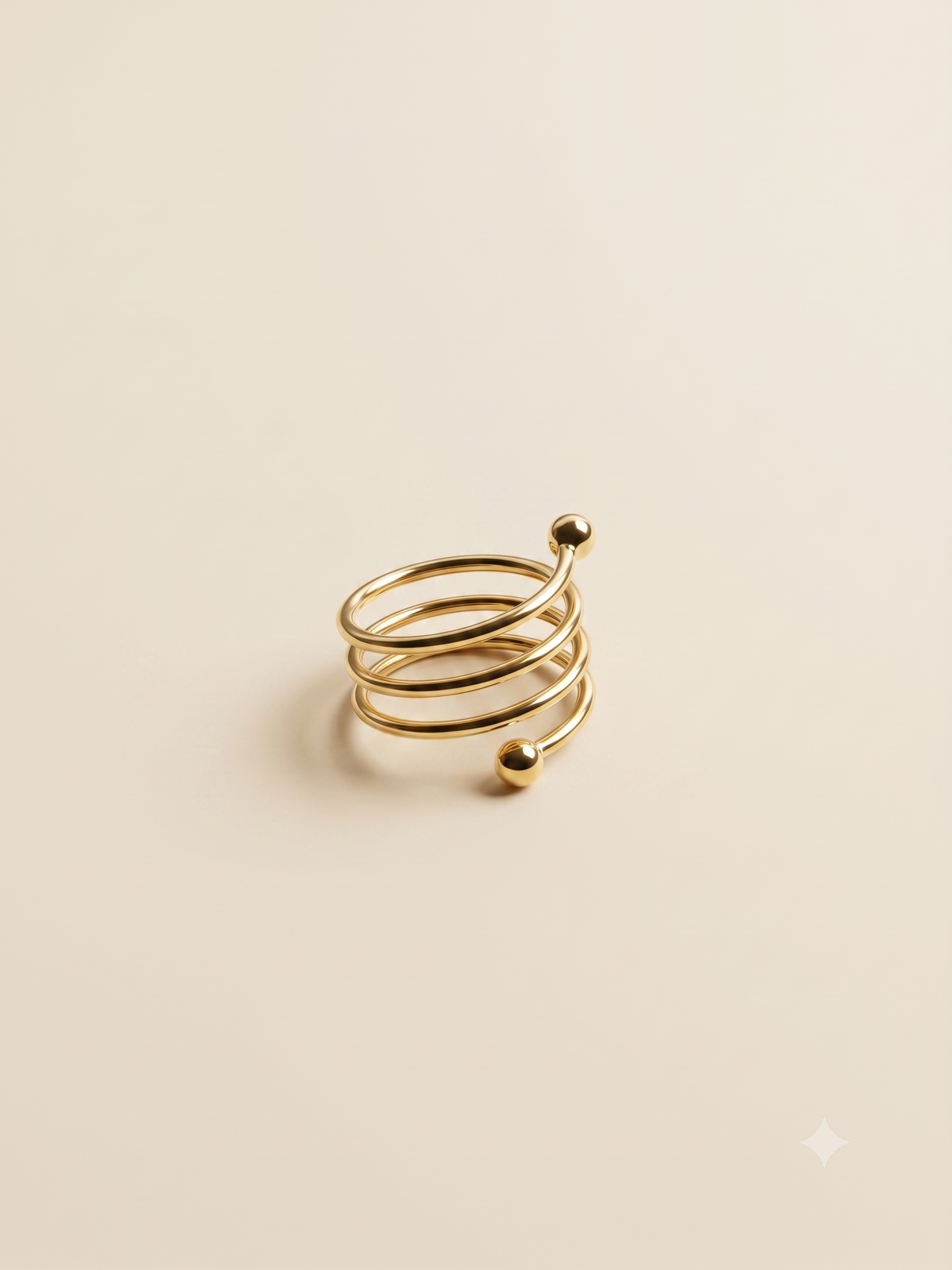 Elegant Gold-Toned Spiral Wrap Ring with Ball Ends