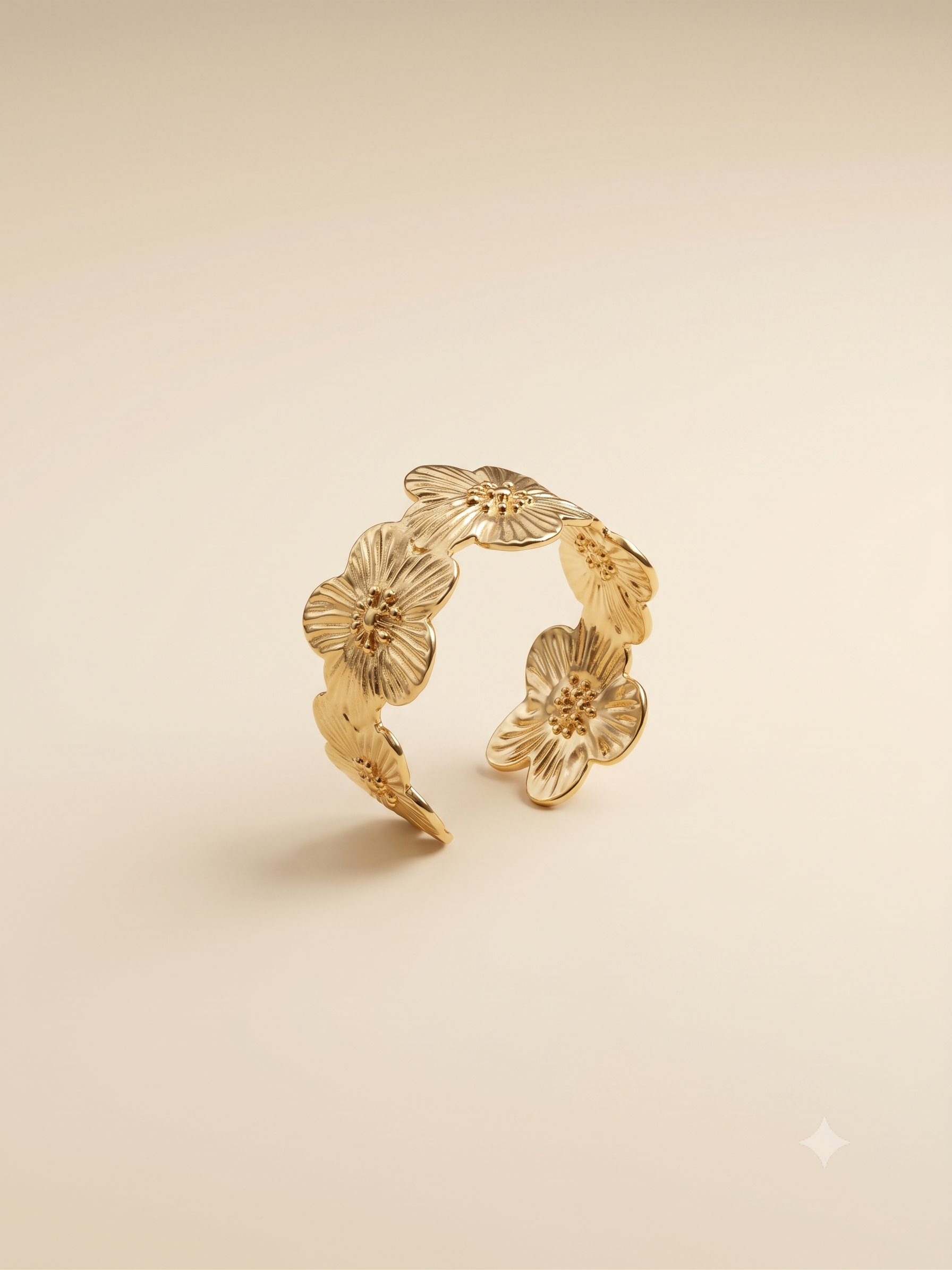 Elegant Gold-Toned Floral Open Cuff Statement Ring