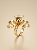 Elegant Gold-Toned Textured Floral Statement Cocktail Ring
