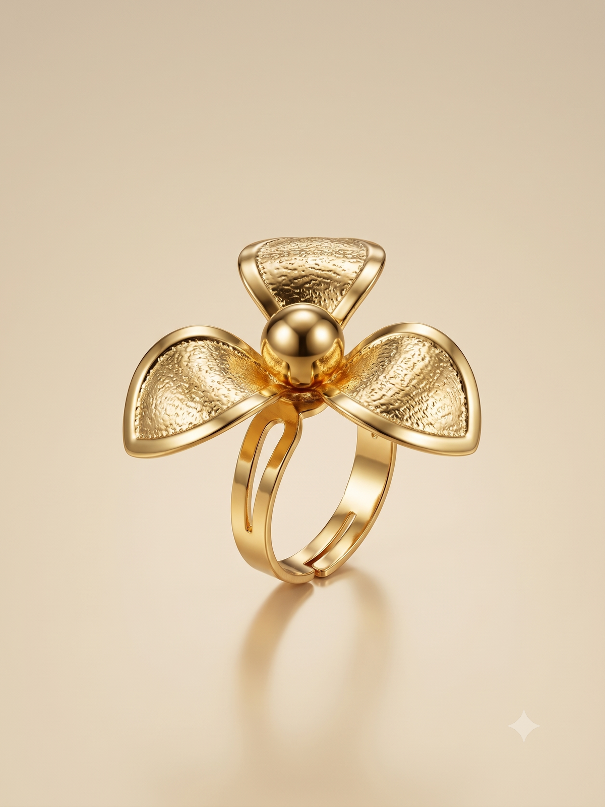 Elegant Gold-Toned Textured Floral Statement Cocktail Ring