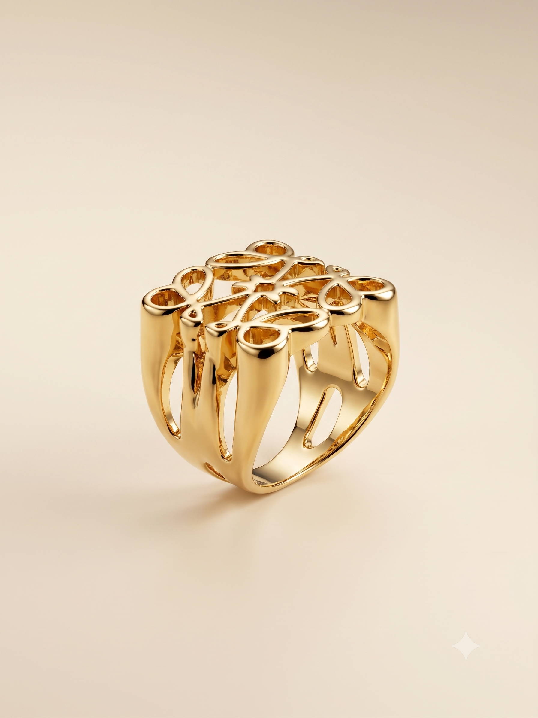 Gold-Toned Intricate Geometric Openwork Statement Ring
