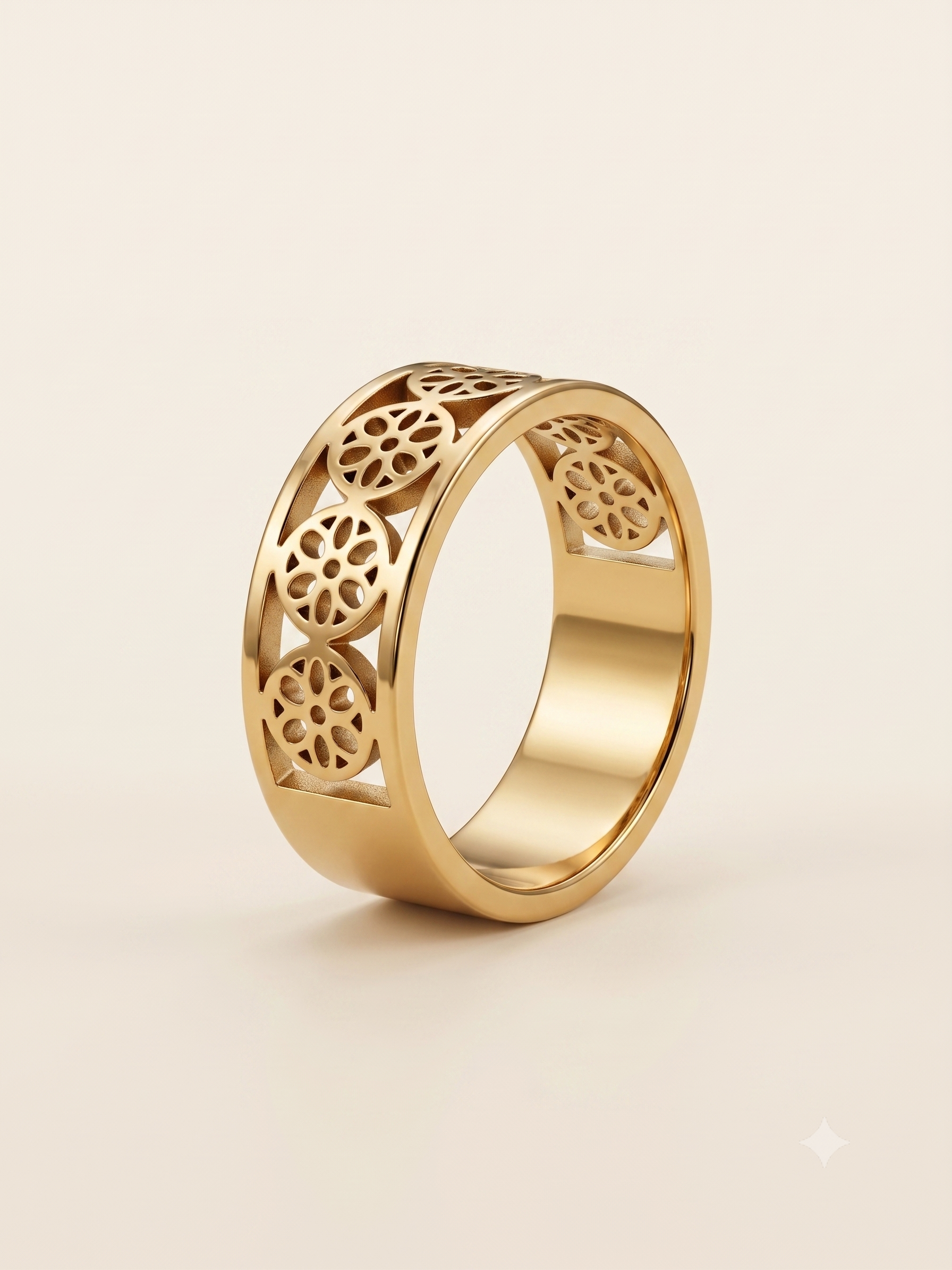 Geometric Floral Openwork Gold-Toned Statement Ring
