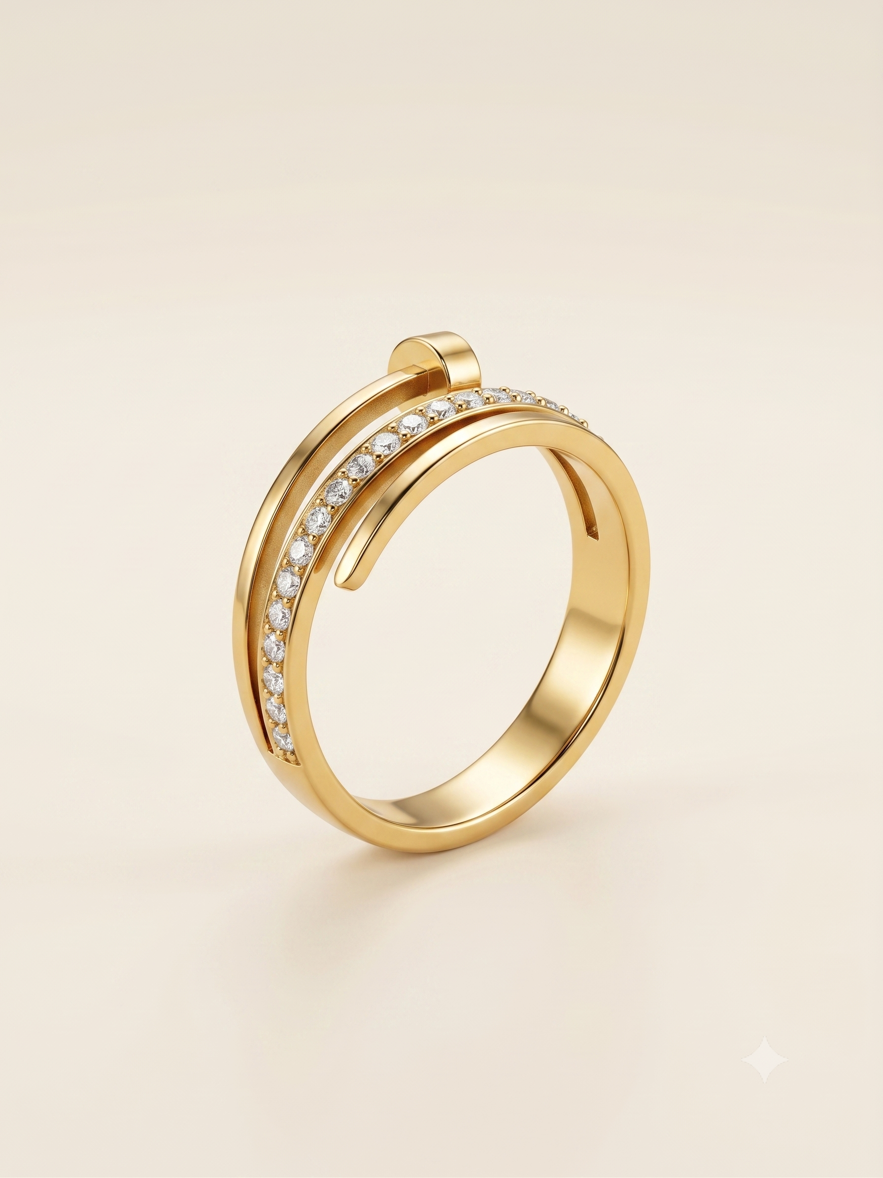 Elegant Gold-Toned Wrap Nail Ring with Sparkling Stones