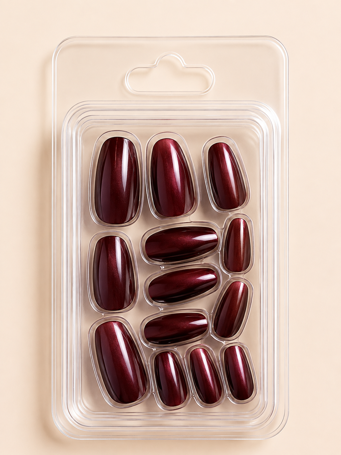 Premium Metallic Burgundy Coffin Press-On Nails